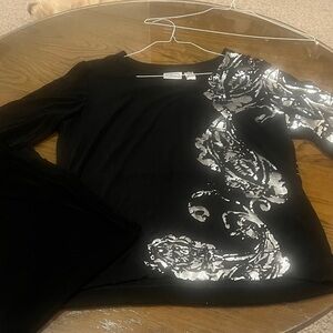 Chico's Black Top with Silver Accents and crop pants